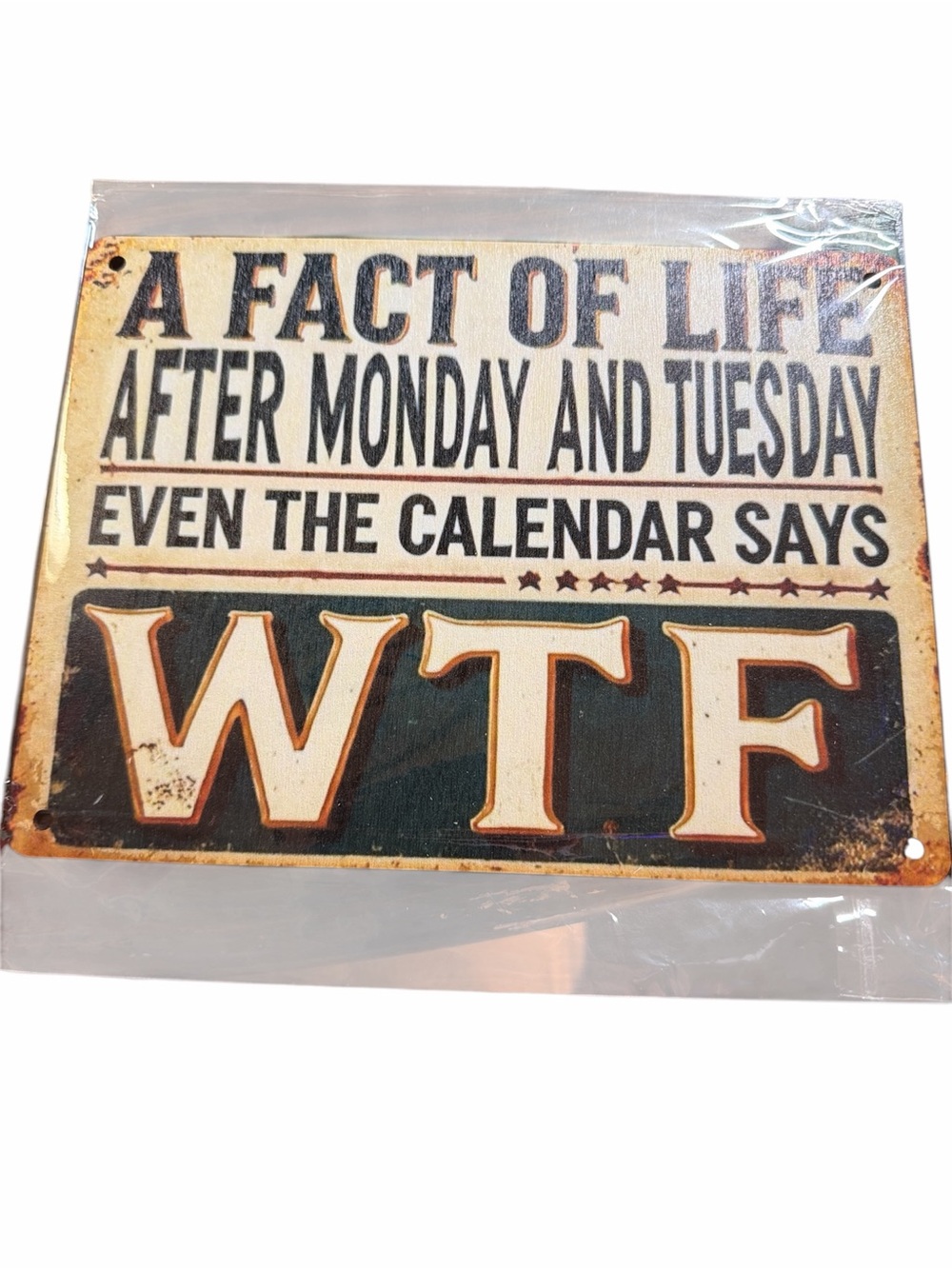 NWT "WTF Calendar" Funny Wood Sign - 6x8 - Brand New